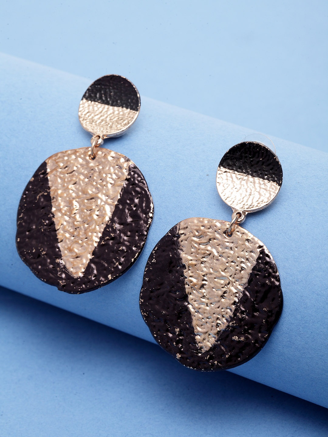

Madame Black & Gold Hand Painted Circular Drop Earrings