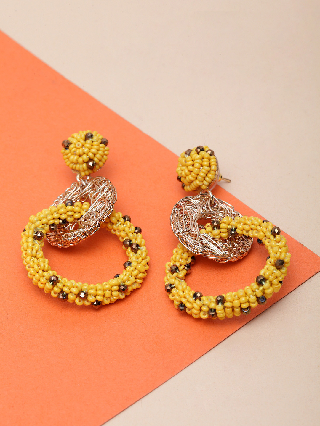 

Madame Gold-Plated & Yellow Handcrafted Circular Drop Earrings