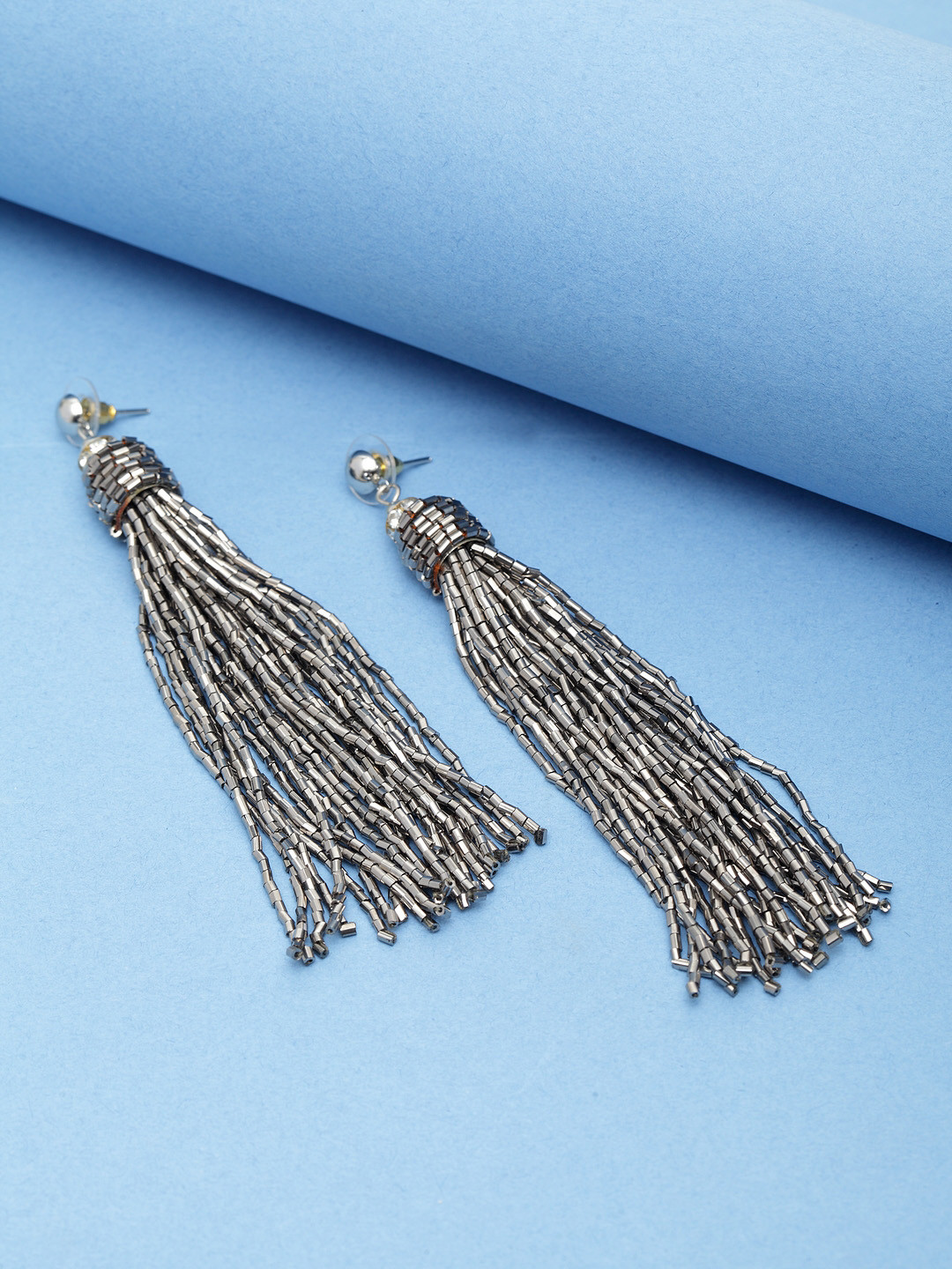 

Madame Silver-Plated Teardrop Shaped Handcrafted Drop Earrings, Grey