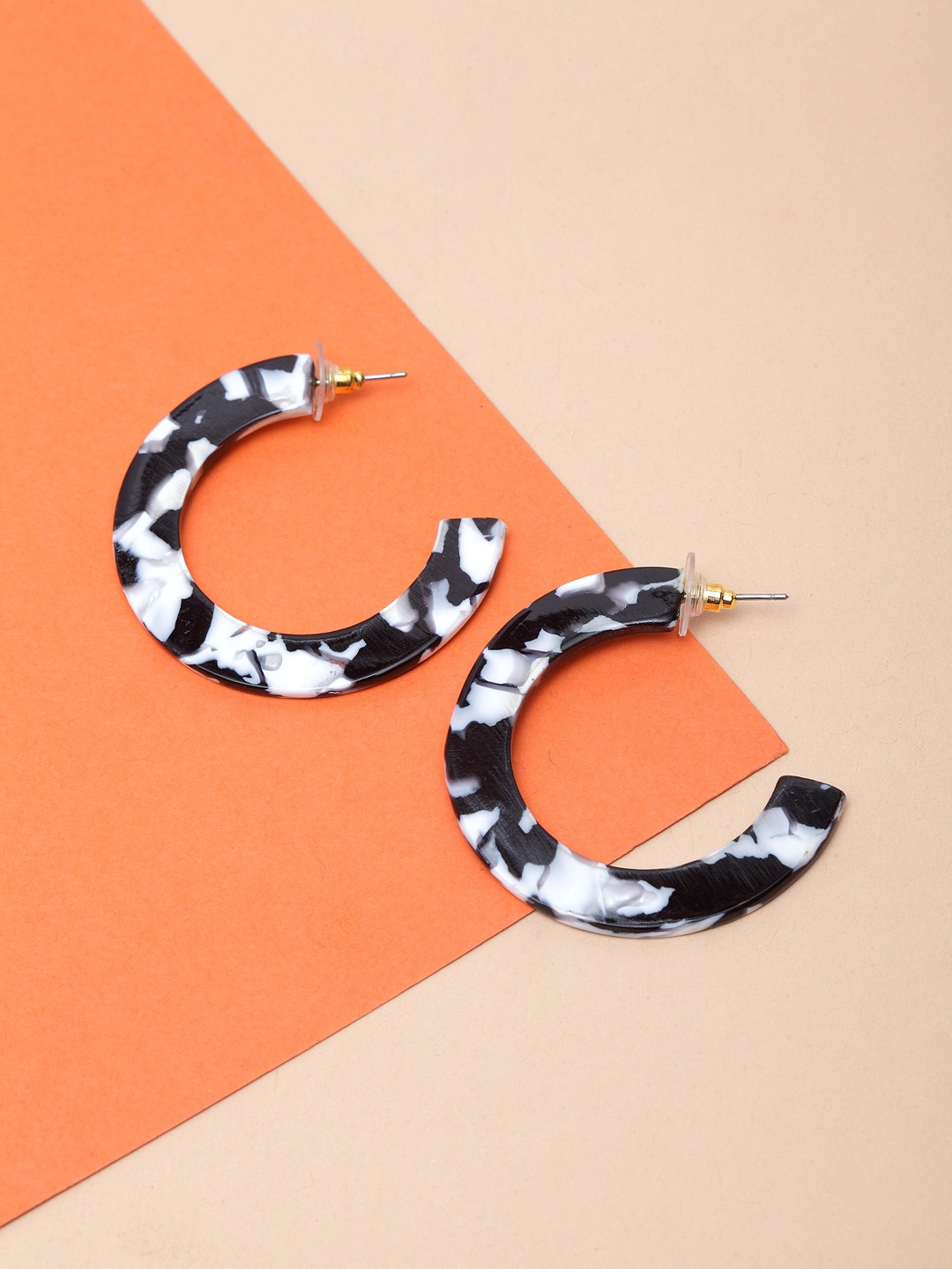 

Madame White & Black Circular Half Hoop Earrings