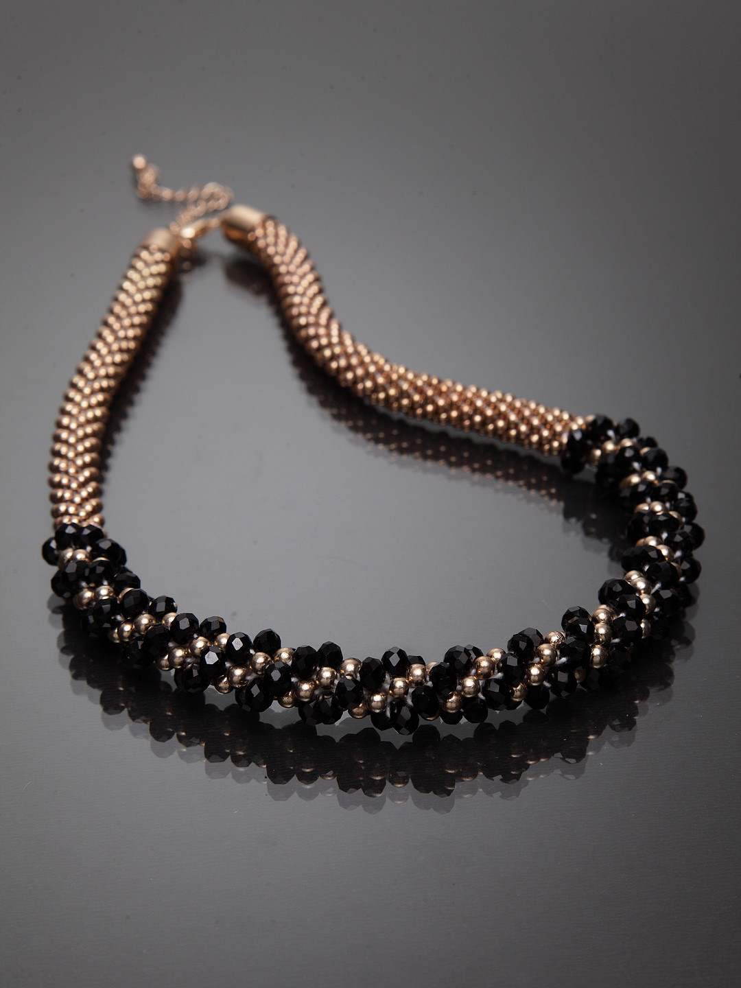 

Madame Women Black Beaded Rose Gold Plated Metal Necklace