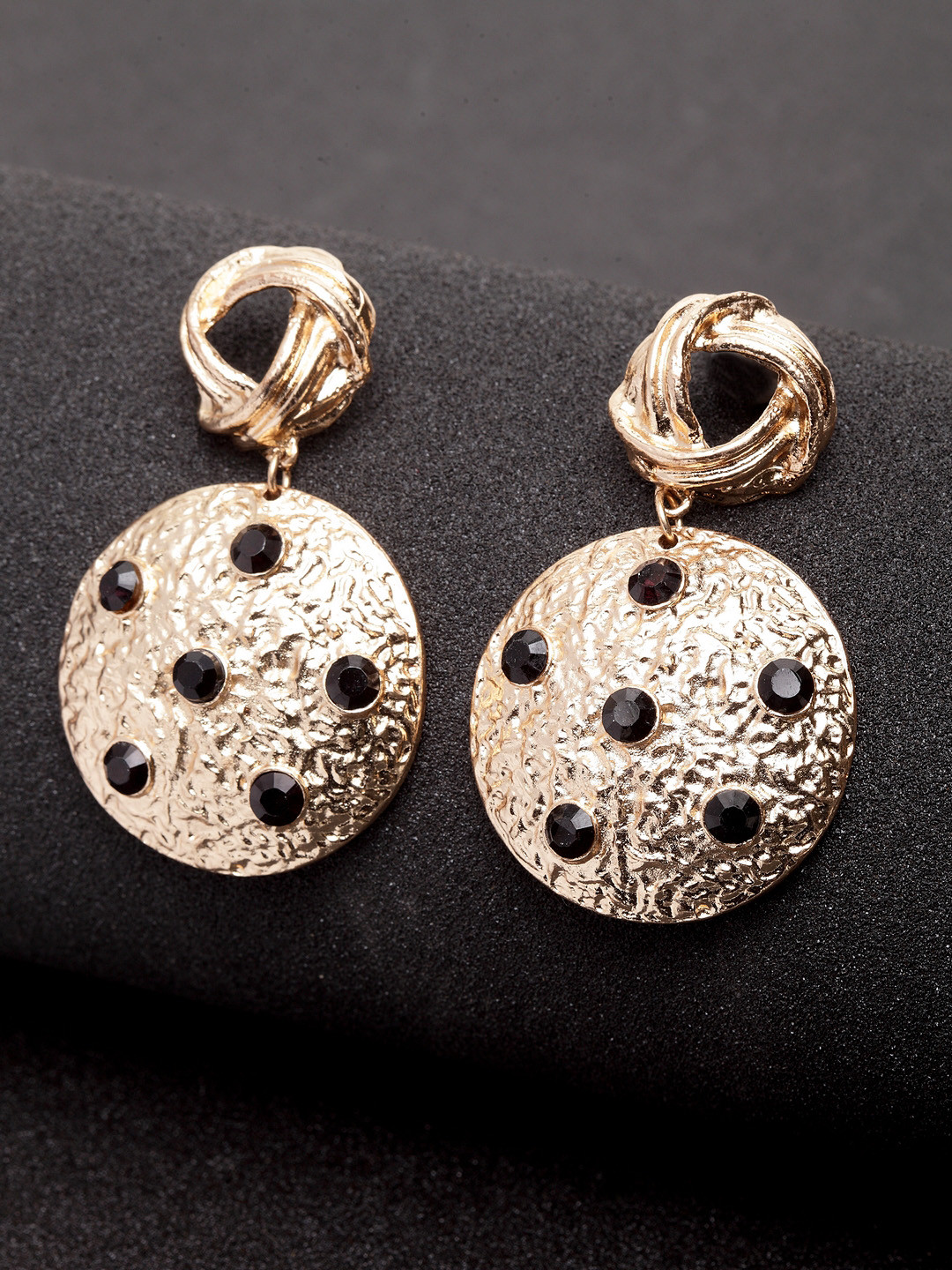 

Madame Gold-Toned & Black Oval Rose Gold-Plated Drop Earrings