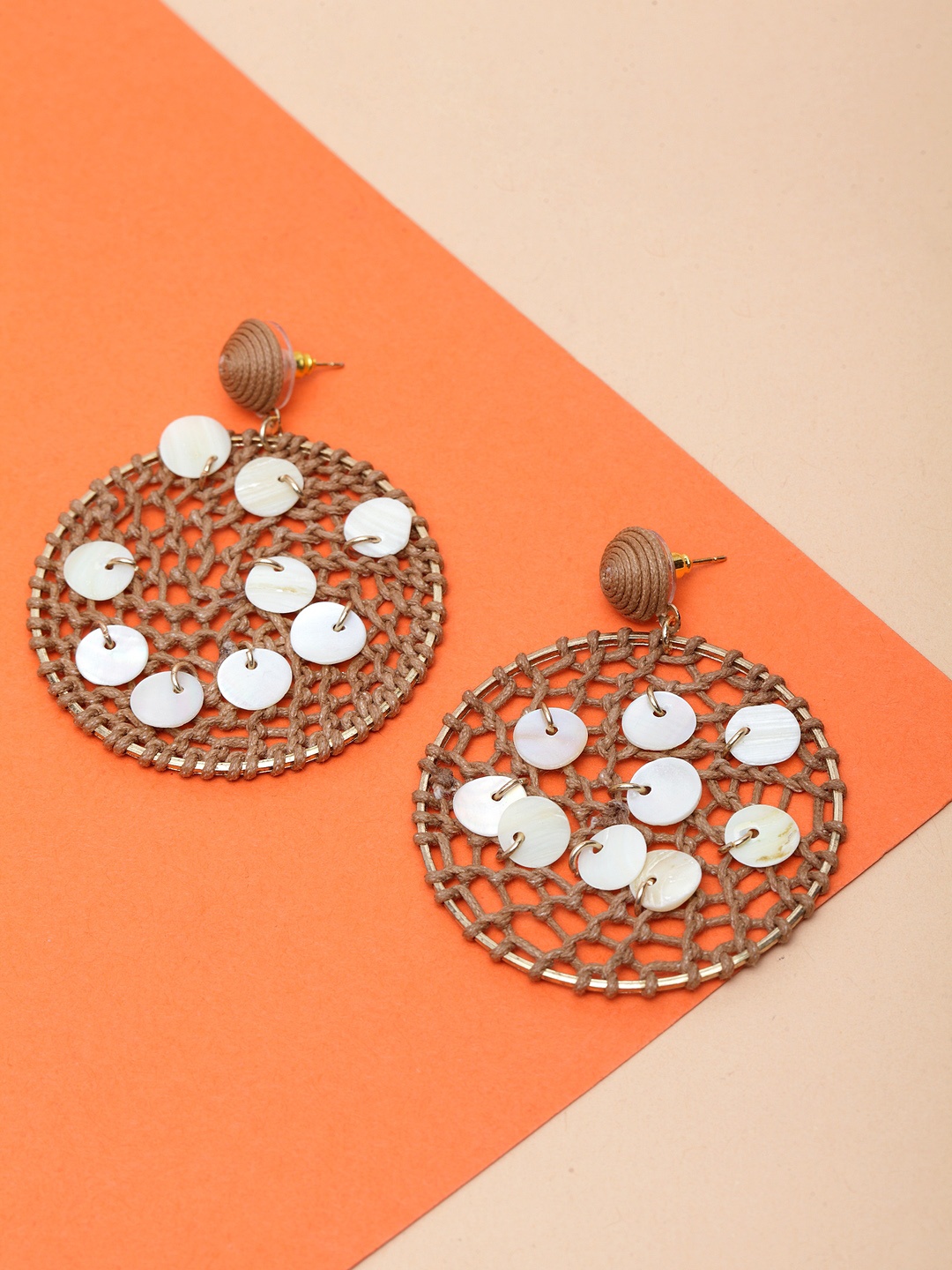 

Madame Beige Rose Gold-Plated Circular Drop Earrings