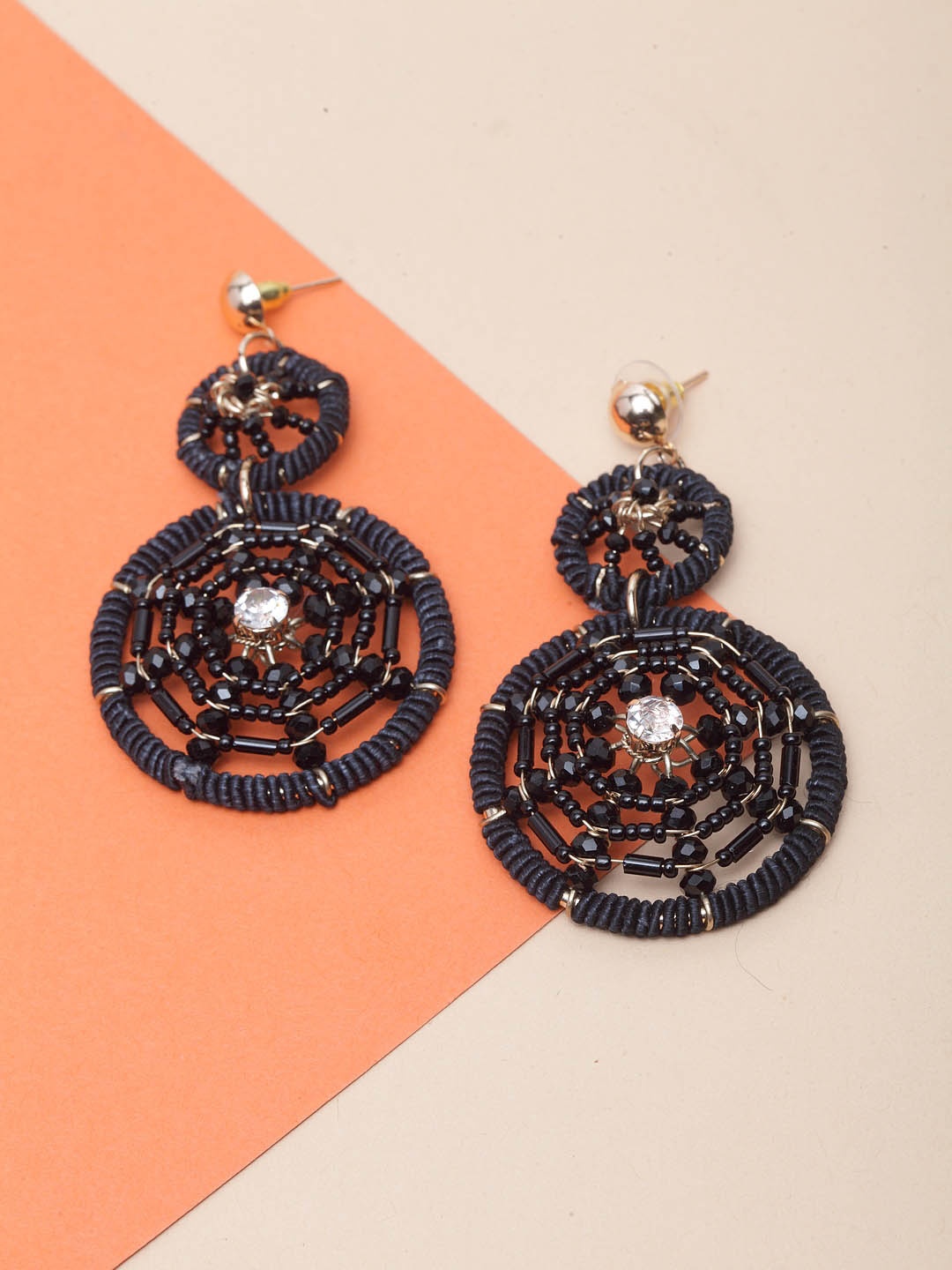 

Madame Black & Rose Gold-Plated Circular Drop Earrings