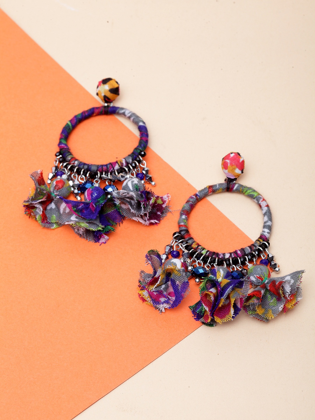 

Madame Silver-Plated & Blue Circular Drop Earrings