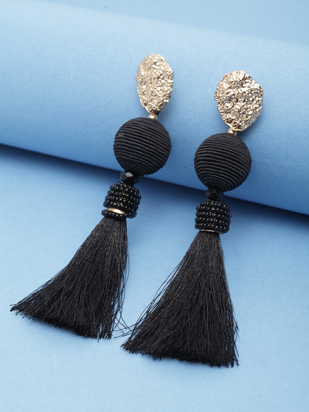 

Madame Gold-Plated & Black Contemporary Drop Earrings