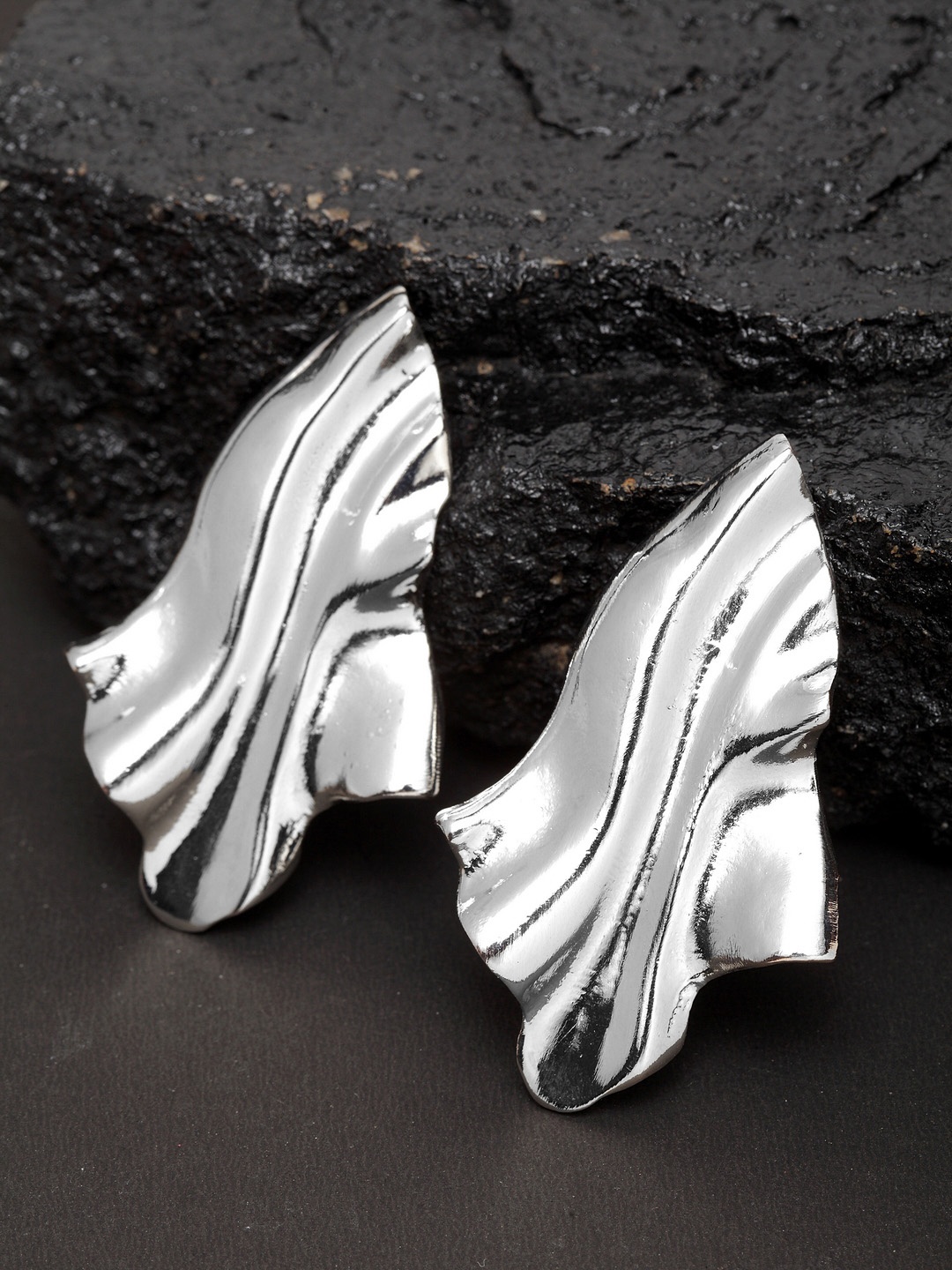 

Madame Rhodium-Plated Leaf Shaped Studs, Silver