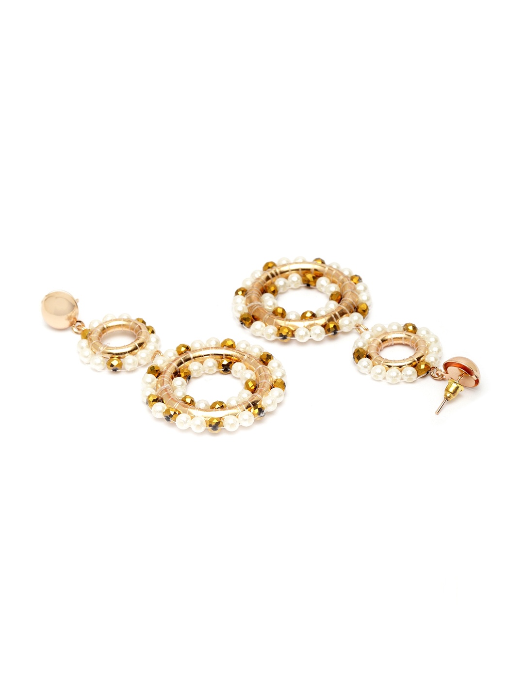 

Madame Gold-Toned & White Pearl Circular Drop Earrings
