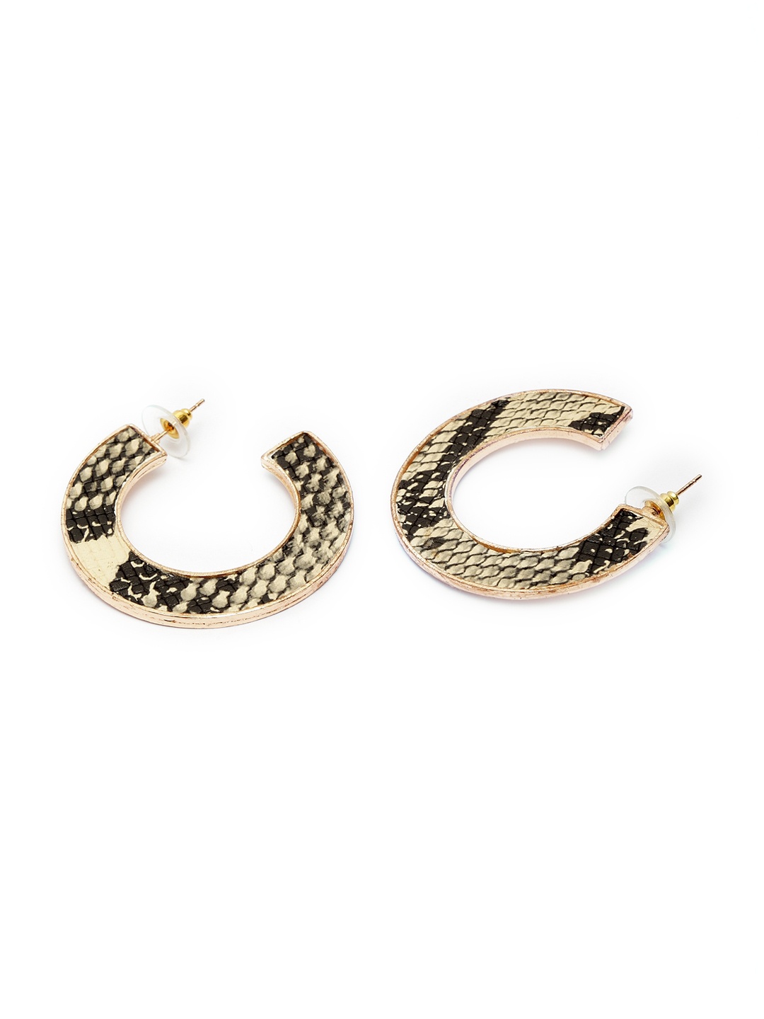 

Madame Black & Beige Rose Gold Plated Crescent Shaped Half Hoop Earrings