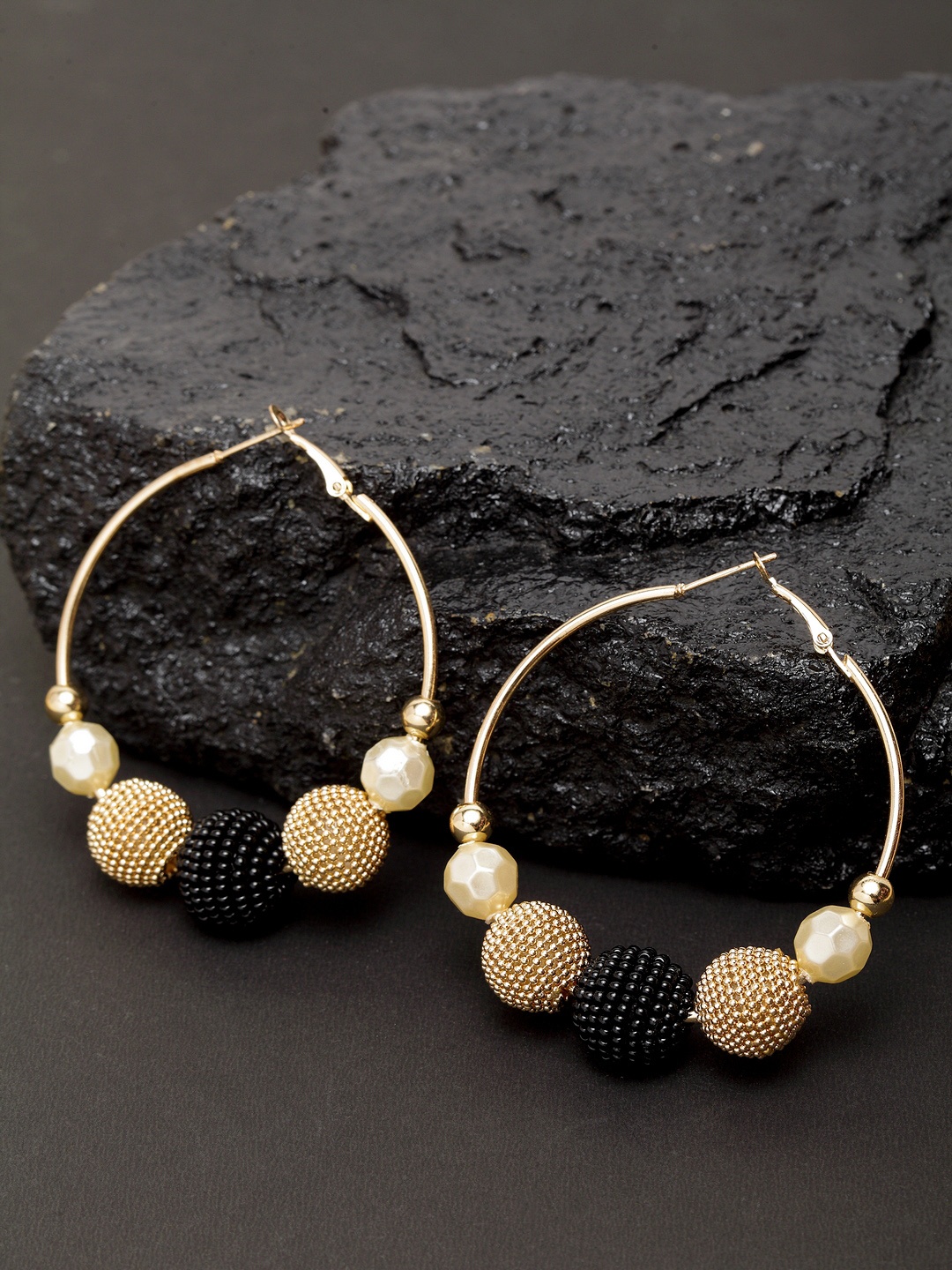

Madame Rose Gold-Plated & Black Circular Hoop Earrings