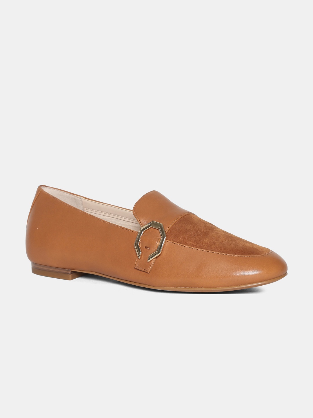

Cole Haan Women Tan Brown Solid Mid-Top Leather Loafers