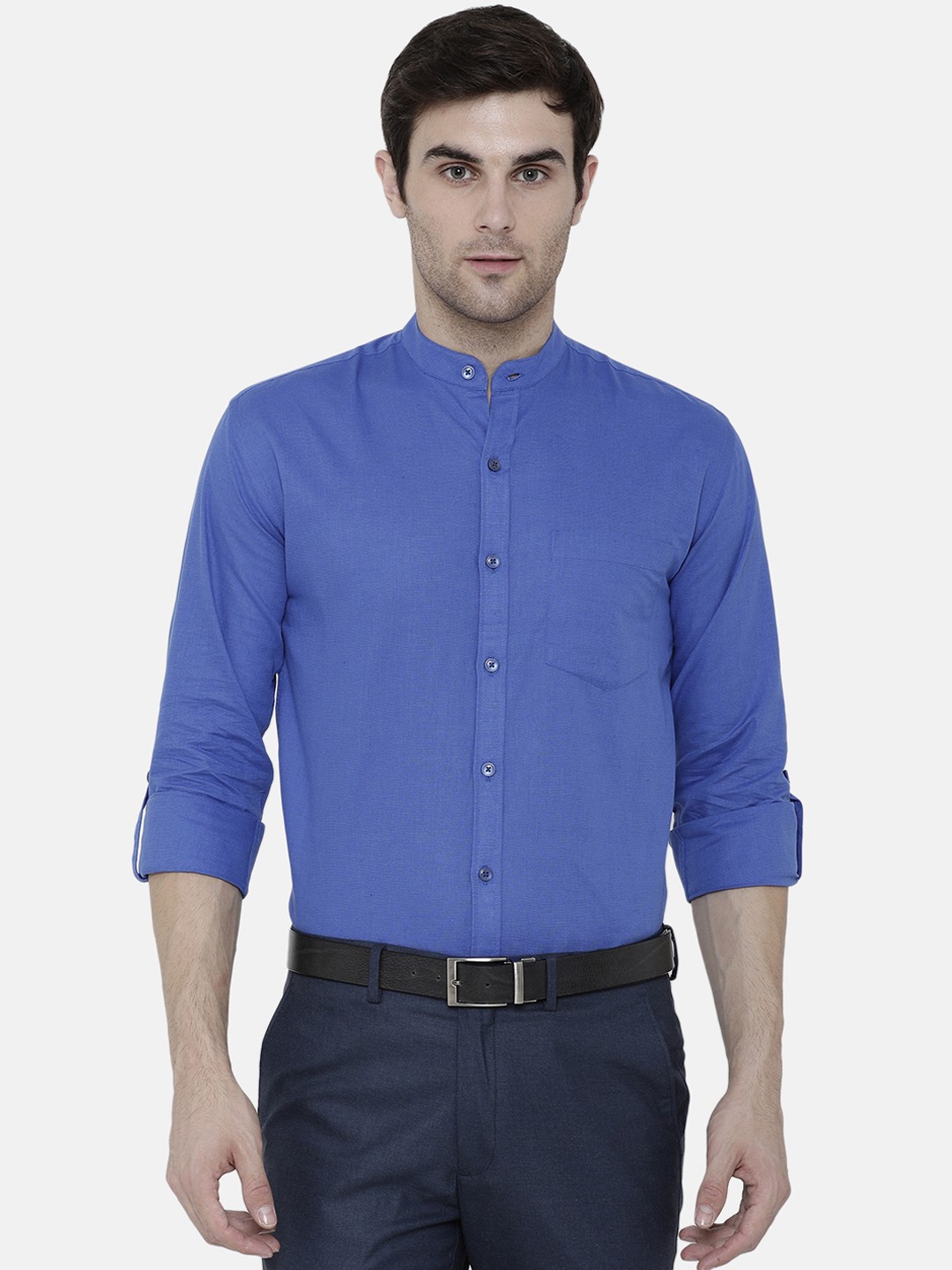 

CAVALLO by Linen Club Men Cotton Linen Blue Regular Fit Solid Semiformal Shirt
