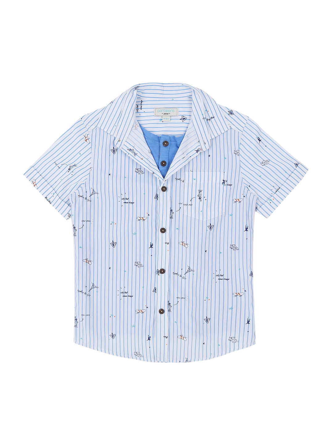 

Pantaloons Junior Boys White & Blue Regular Fit Striped Casual Shirt With T-shirt