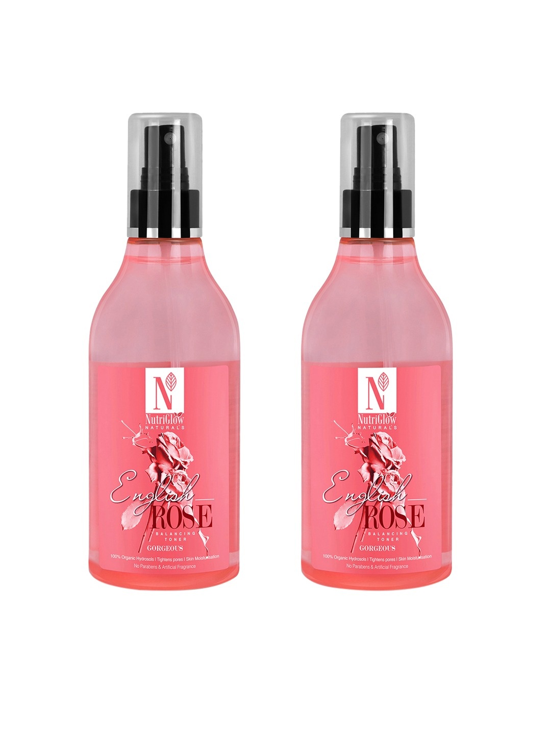 

NutriGlow Set of 2 Natural's English Rose Balancing Toner for Tightens Pores 300 ml Each, Pink