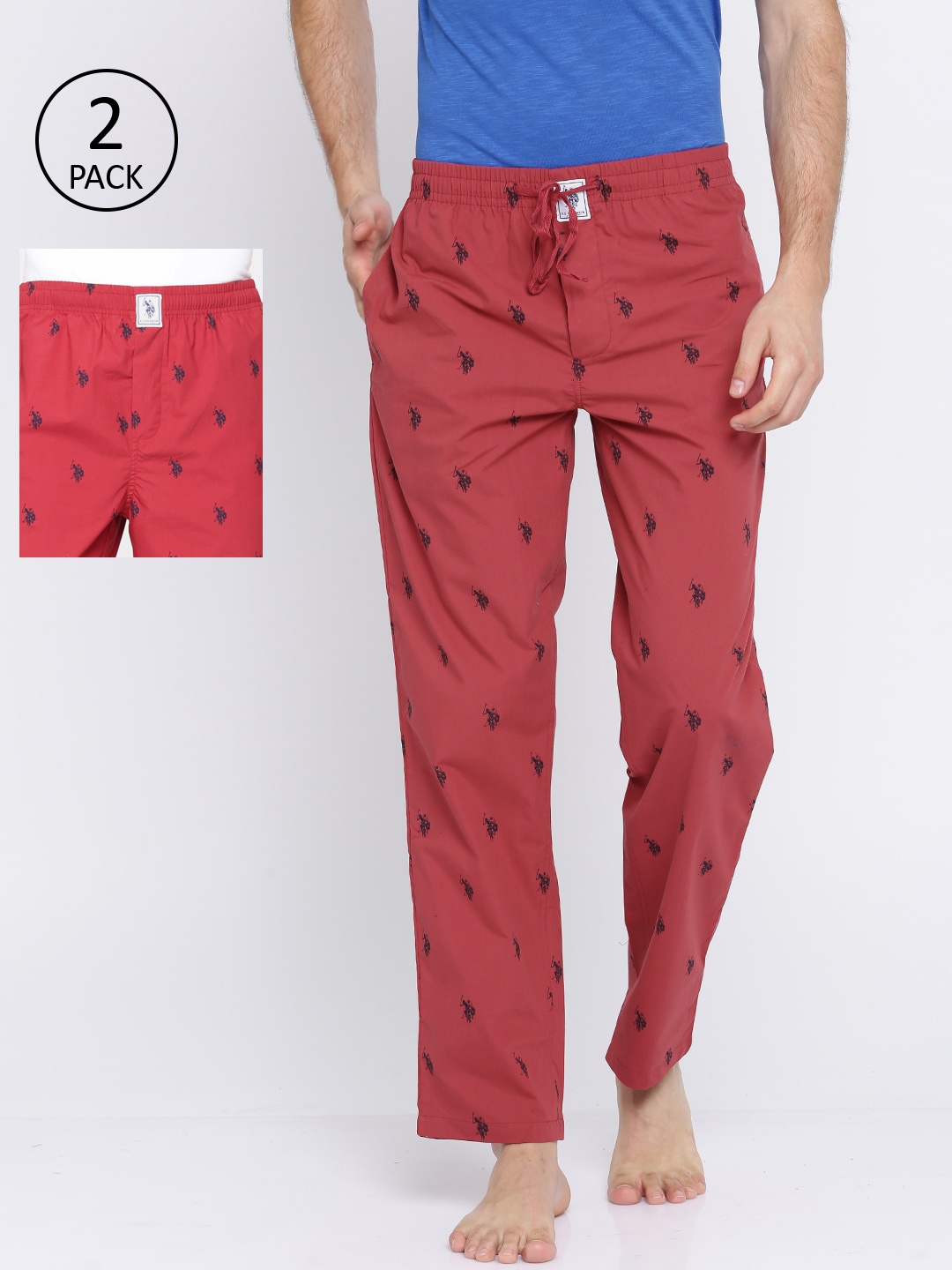 

U.S. Polo Assn. Men Pack of 2 Coral Red Printed Lounge Pants