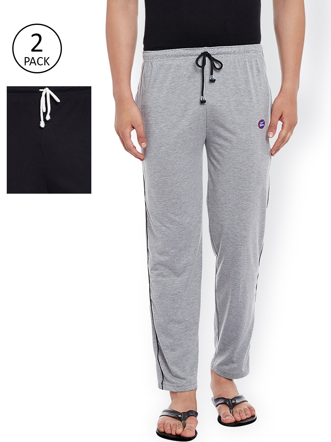 

VIMAL Men Pack Of 2 Grey Melange & Black Solid Lounge Pants