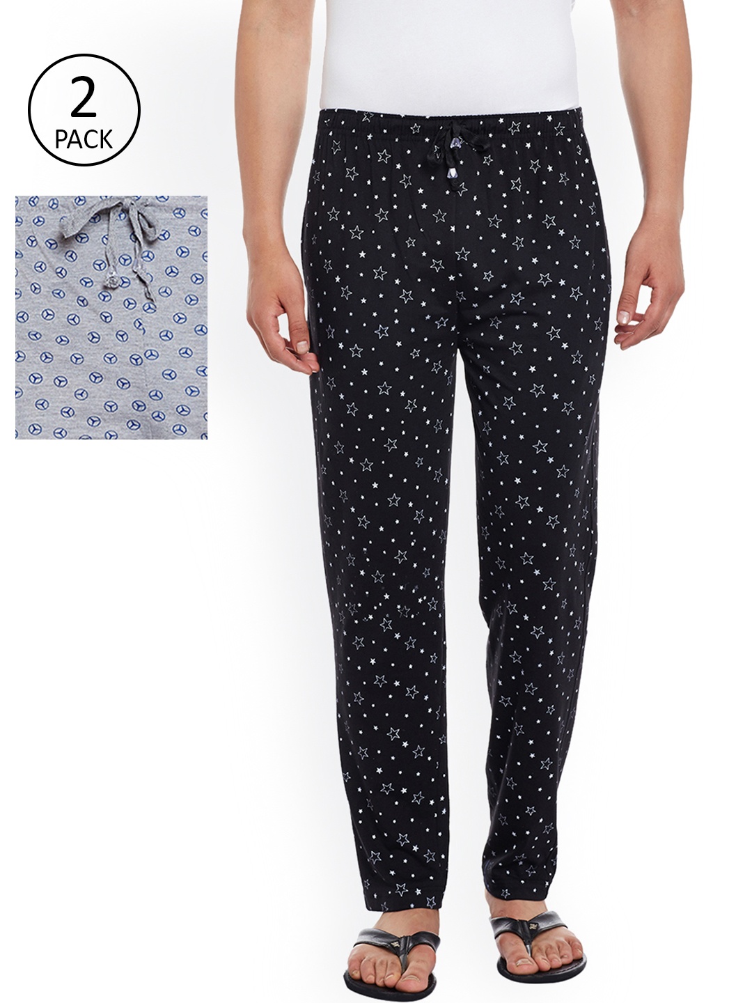

VIMAL Men Pack Of 2 Black & Grey Melange Printed Lounge Pants
