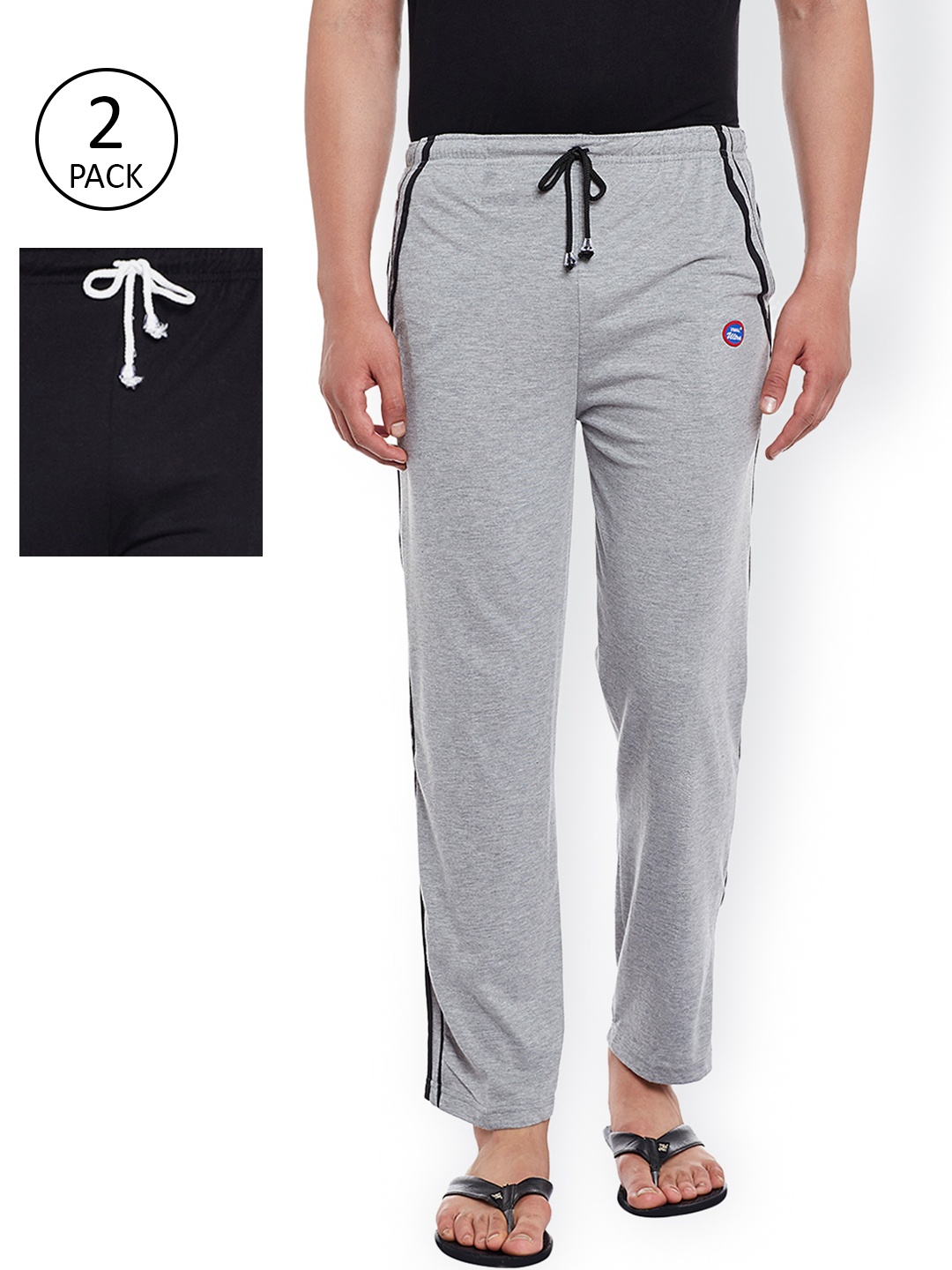 

VIMAL Men Pack Of 2 Grey Melange & Black Solid Lounge Pants