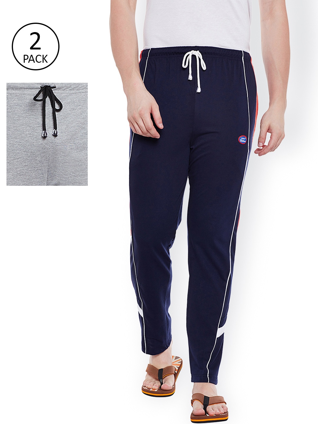 

VIMAL Men Pack Of 2 Navy Blue & Grey Melange Solid Lounge Pants