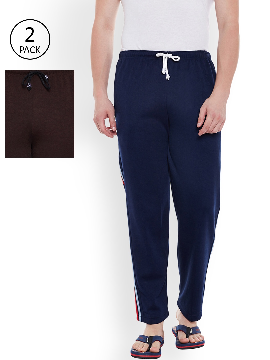 

VIMAL JONNEY Men Pack Of 2 Navy Blue & Brown Solid Lounge Pants