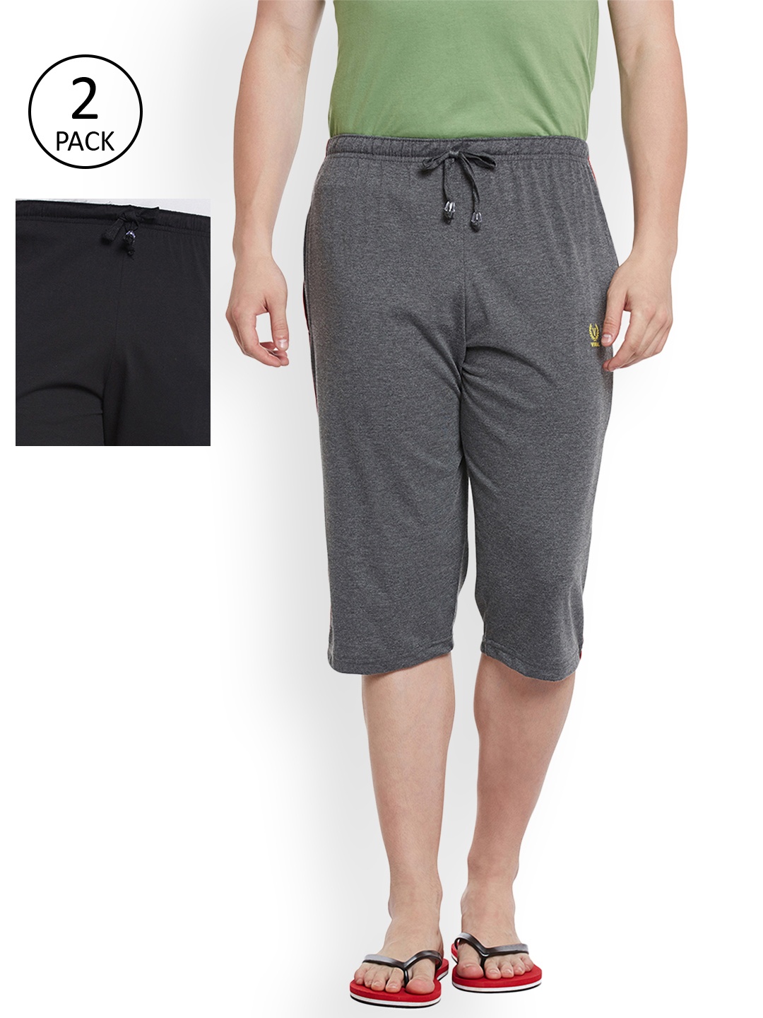 

MACK JONNEY Men Pack Of 2 Grey & Black Solid Lounge Shorts