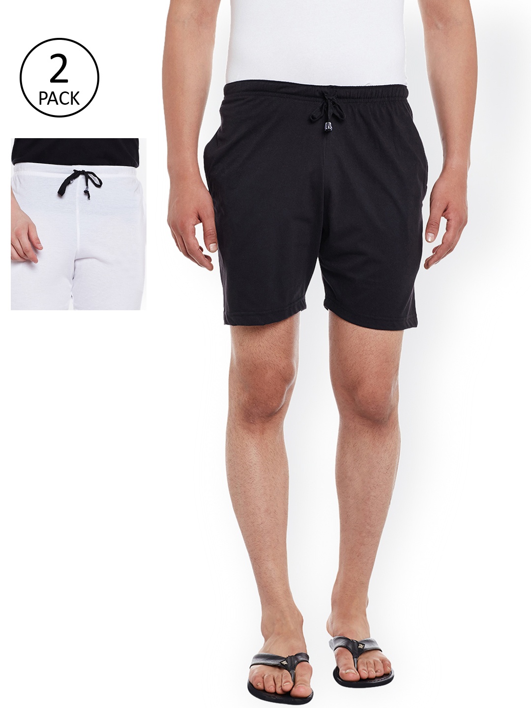 

VIMAL Men Pack Of 2 Black & White Solid Lounge Shorts