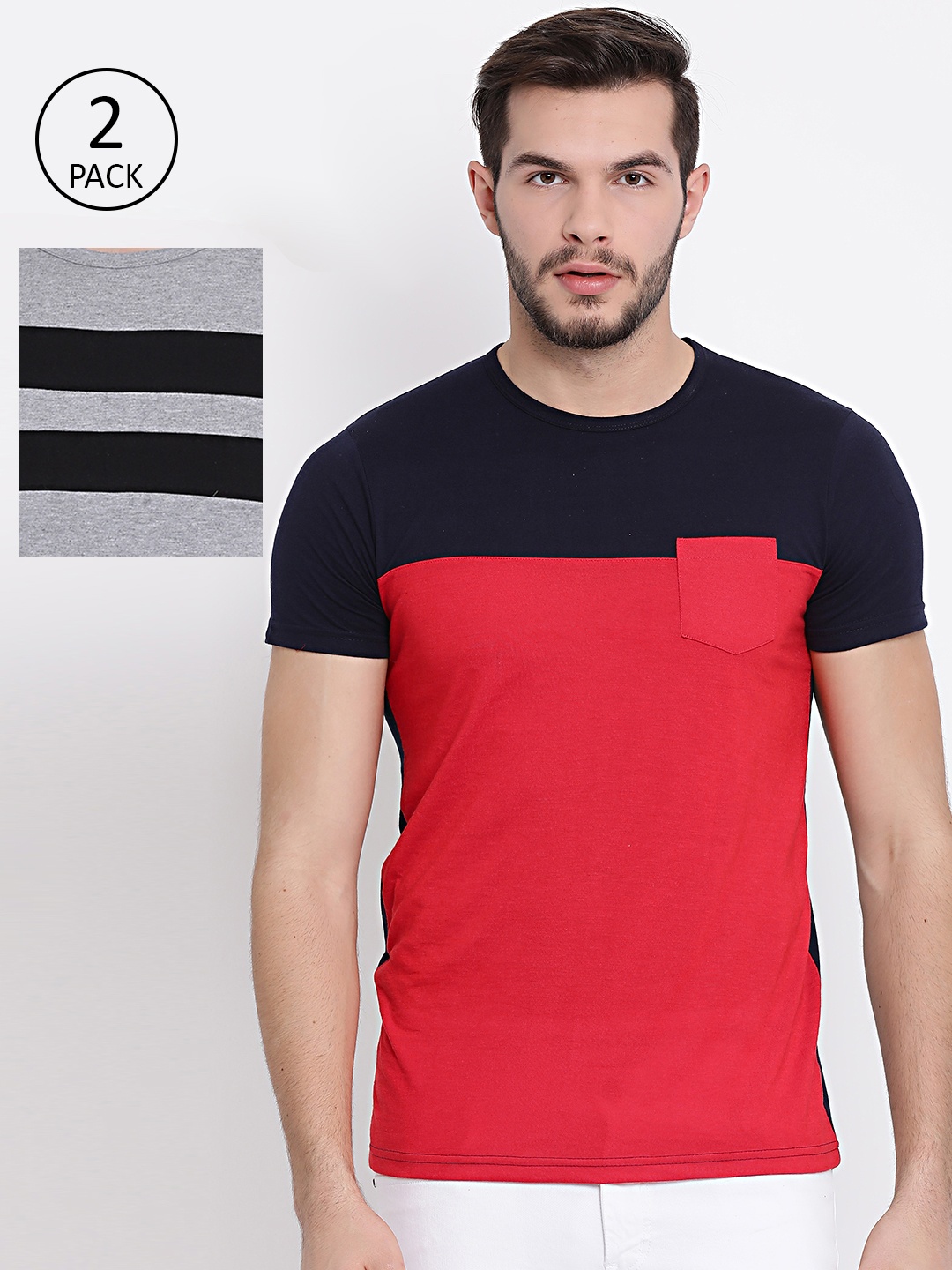 

VIMAL JONNEY Men Pack Of 2 Red & Grey Round Neck T-shirt