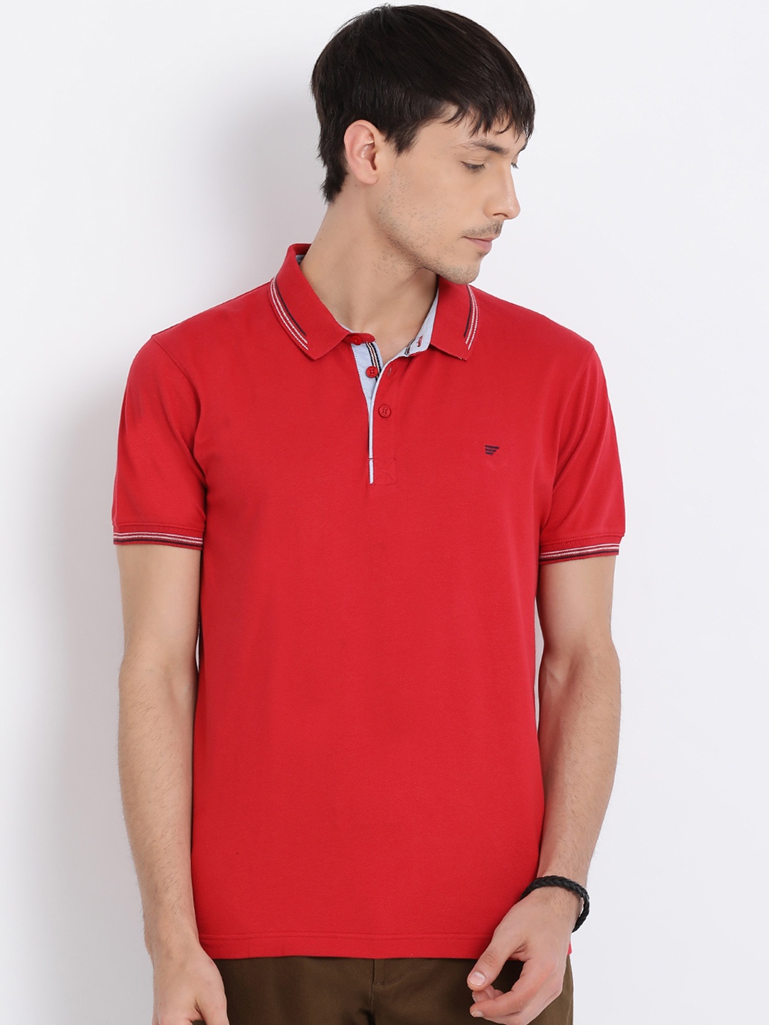 

t-base Men Red Striped Polo Collar T-shirt