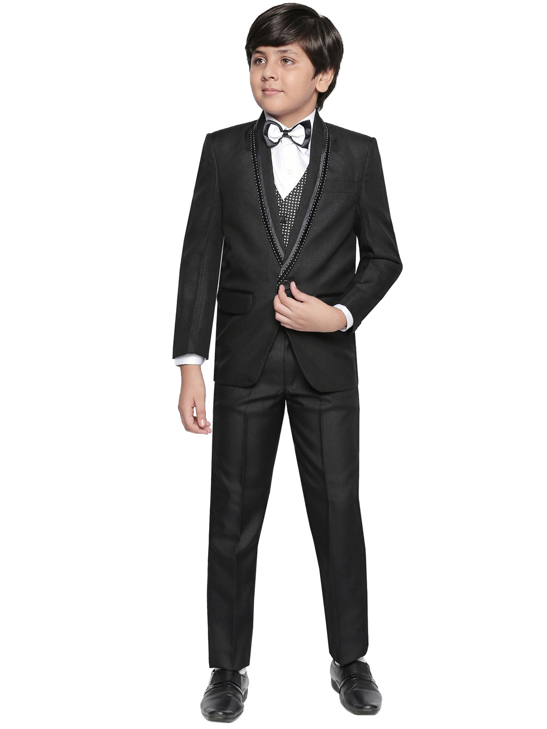 

Jeetethnics Boys Black & White Solid Single-Breasted Suit