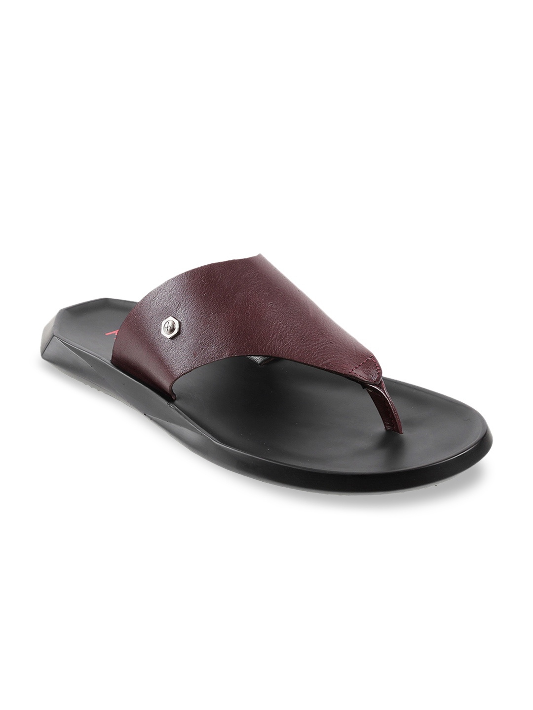 

Metro Men Maroon & Black Solid Leather Comfort Sandals