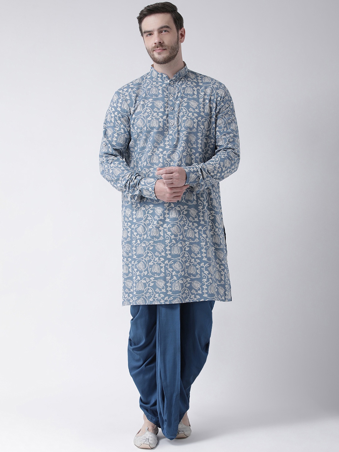 

Chitwan Mohan Men Blue & Navy Blue Printed Kurta with Dhoti Pants