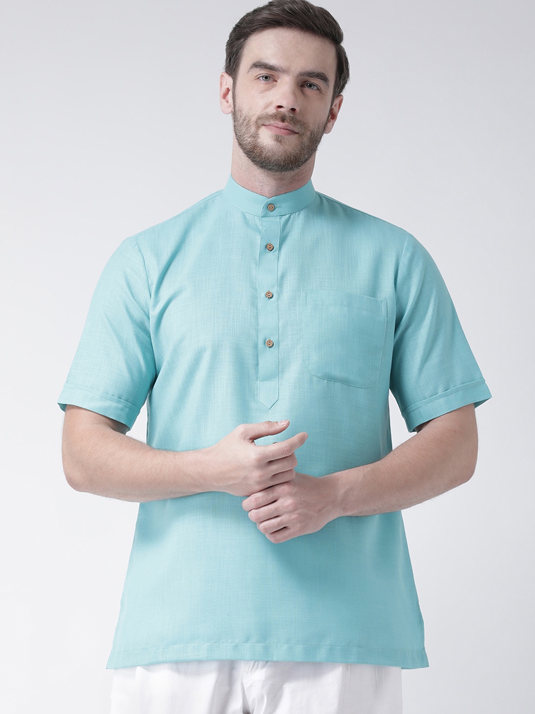 

Chitwan Mohan Men Turquoise Blue Solid Straight Kurta