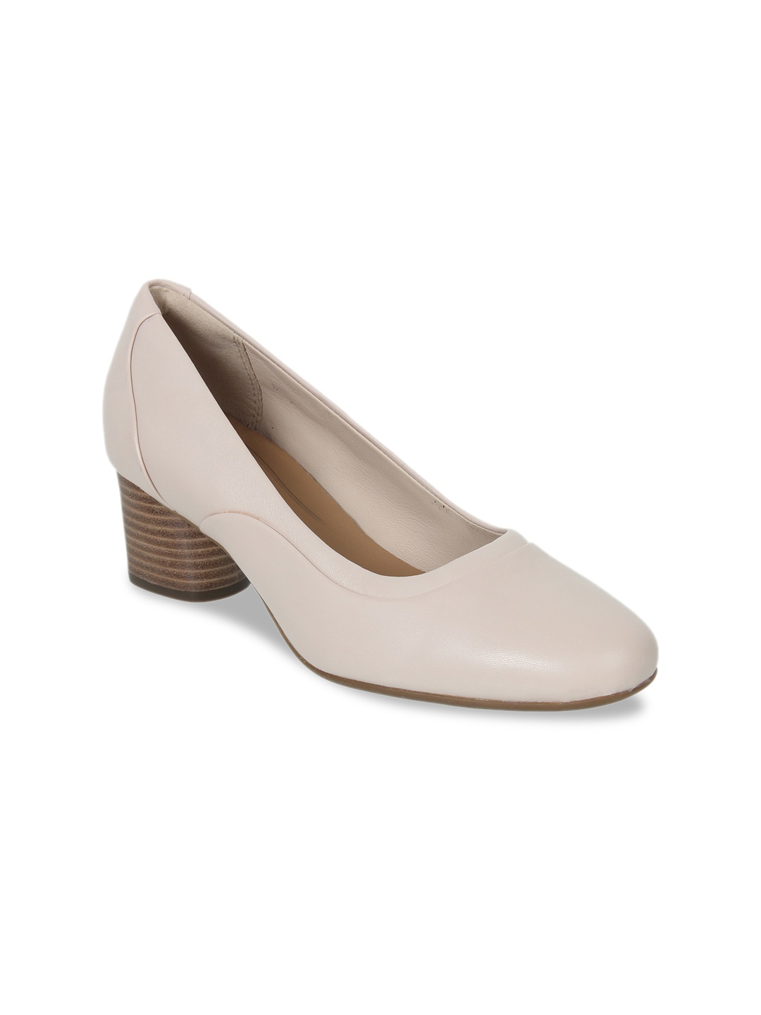 

Clarks Women Nude Solid Leather Pumps