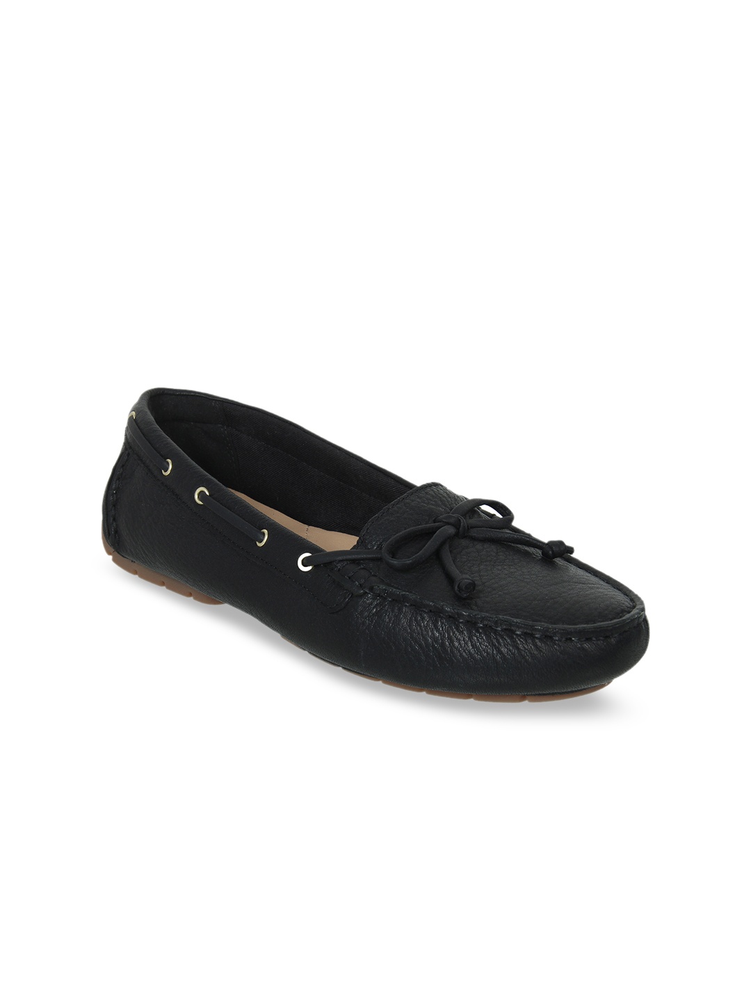 

Clarks Women Black Solid Leather Loafers