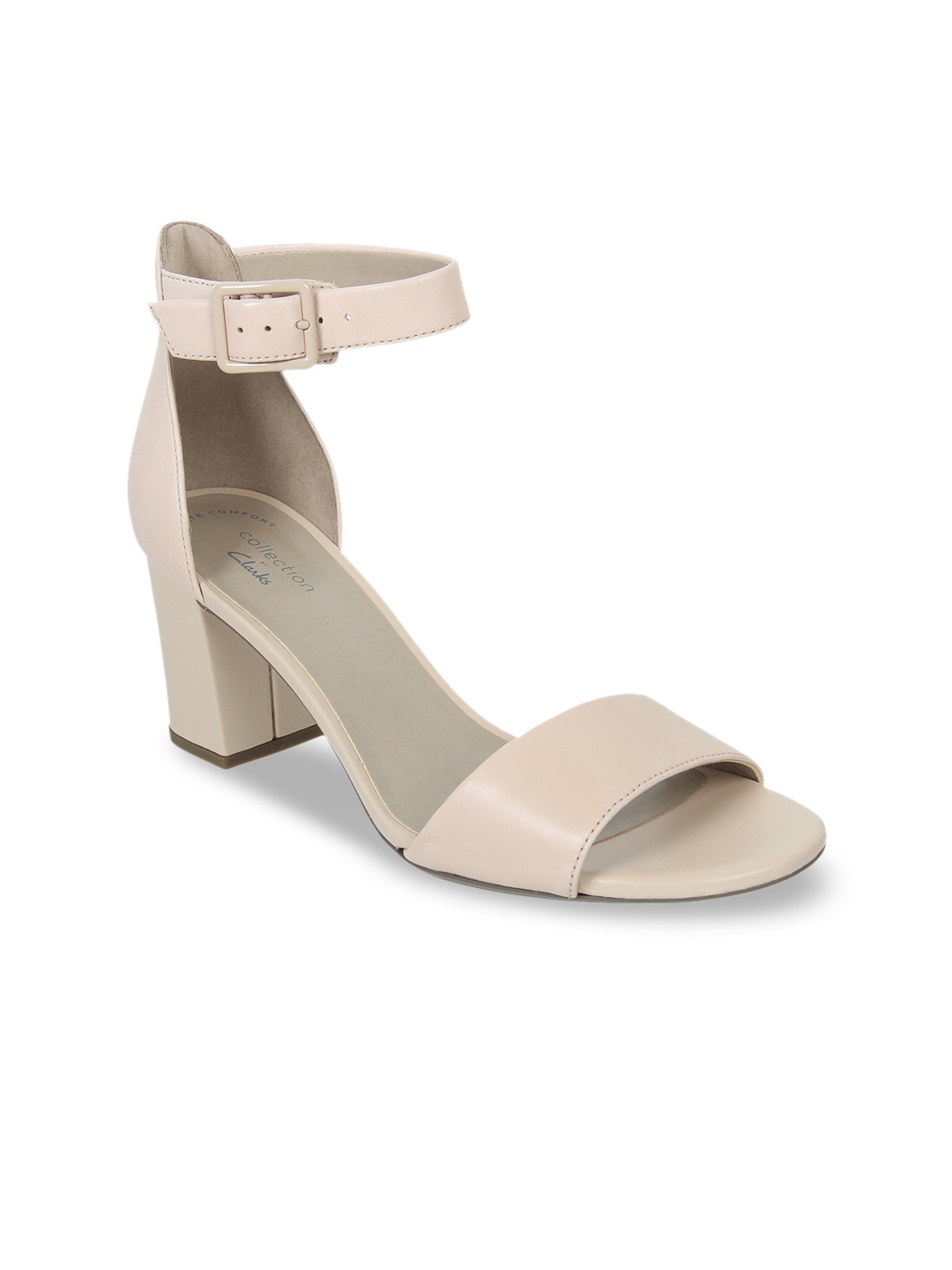 

Clarks Women Nude Solid Leather Block Heel Sandals