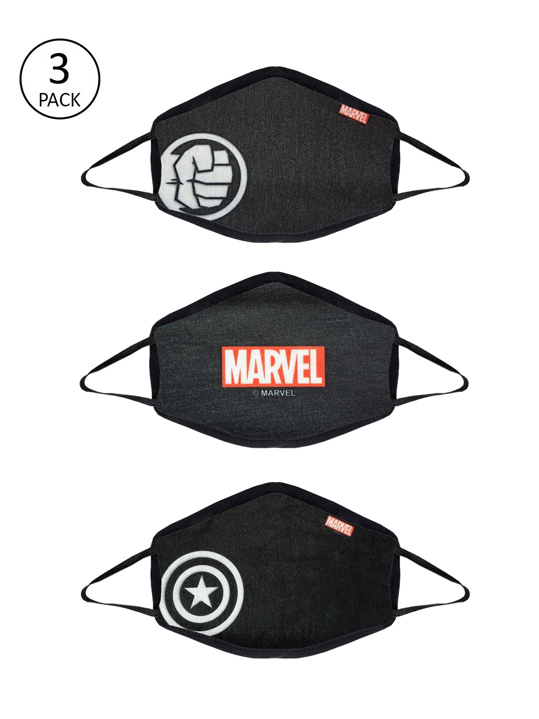 

YK Marvel Boys Charcoal Pack of 3 Reusable 3-Layer Protective Outdoor Masks