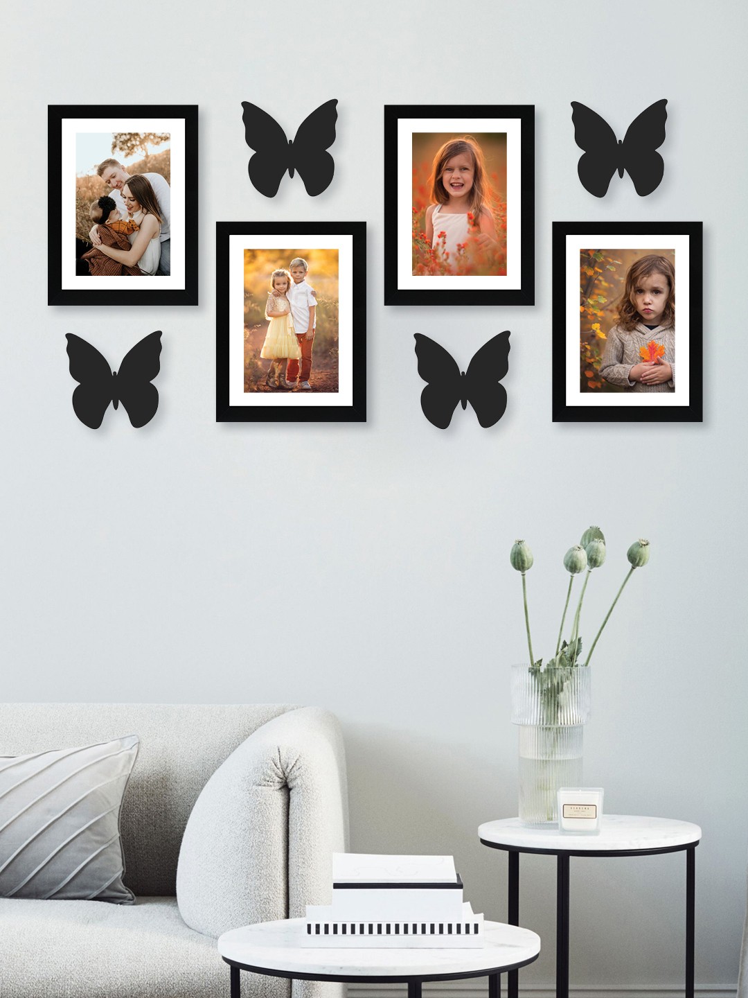 

RANDOM Set of 4 Black Solid New Synthetic Photo Frames with Butterfly Plaques