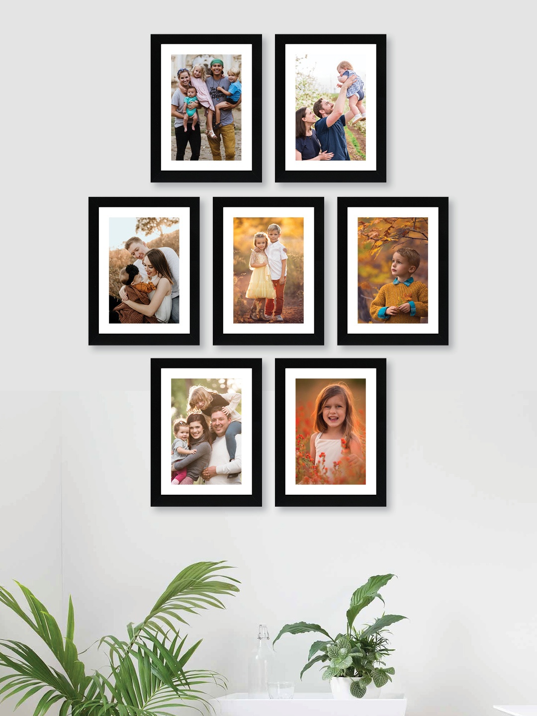 

RANDOM Set Of 7 Black Solid Synthetic Photo Frames With Mount Paper