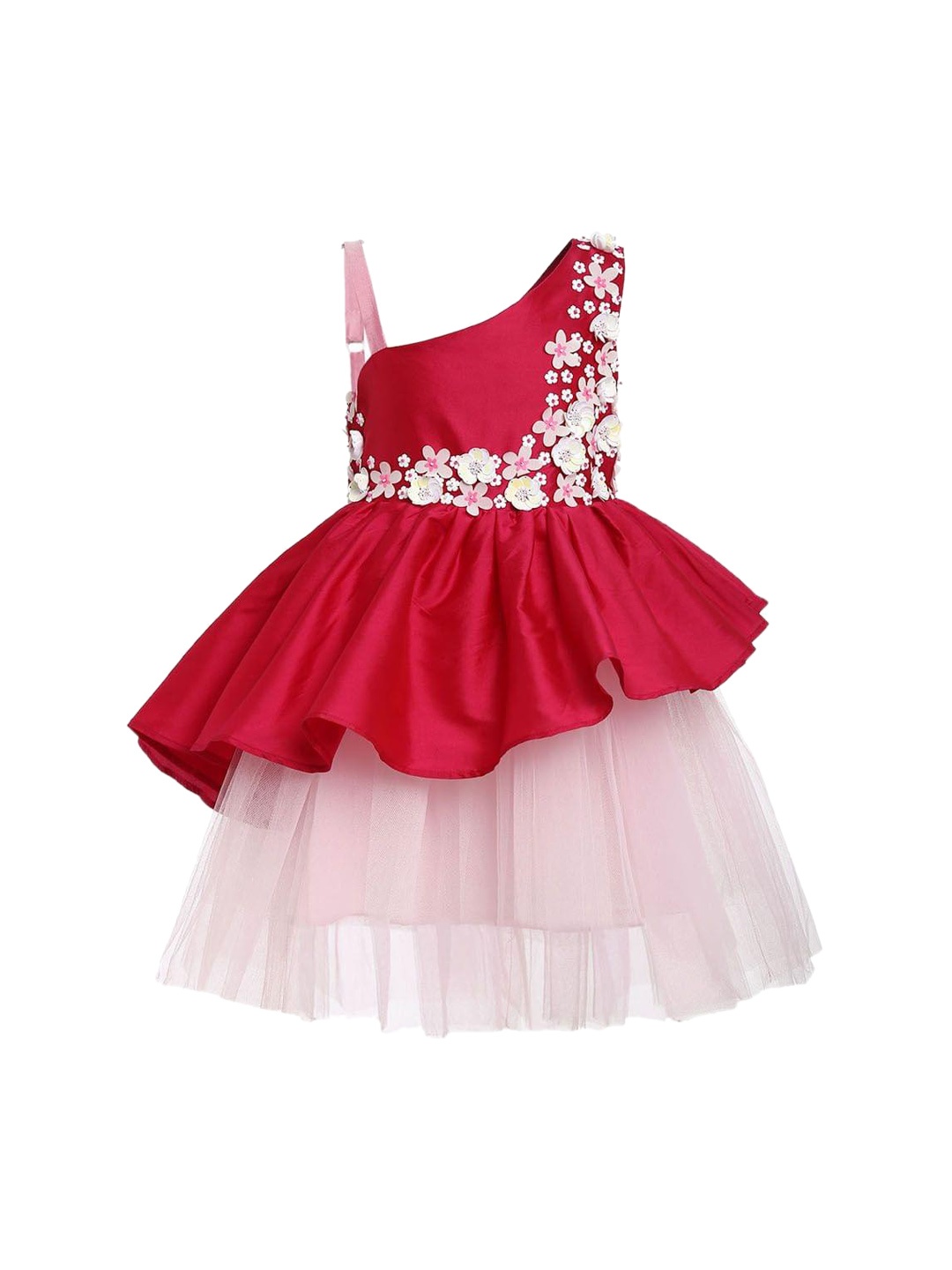 

A Little Fable Girls Red & Pink Peony Garden Peplum Dress
