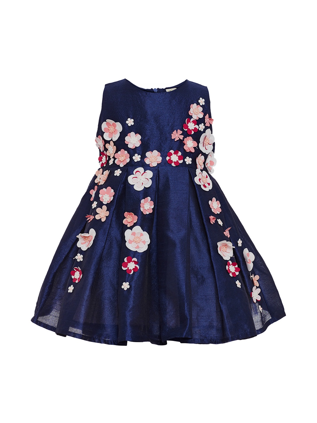 

A Little Fable Girls Navy Blue 3D Flower Embroidered Fit and Flare Dress