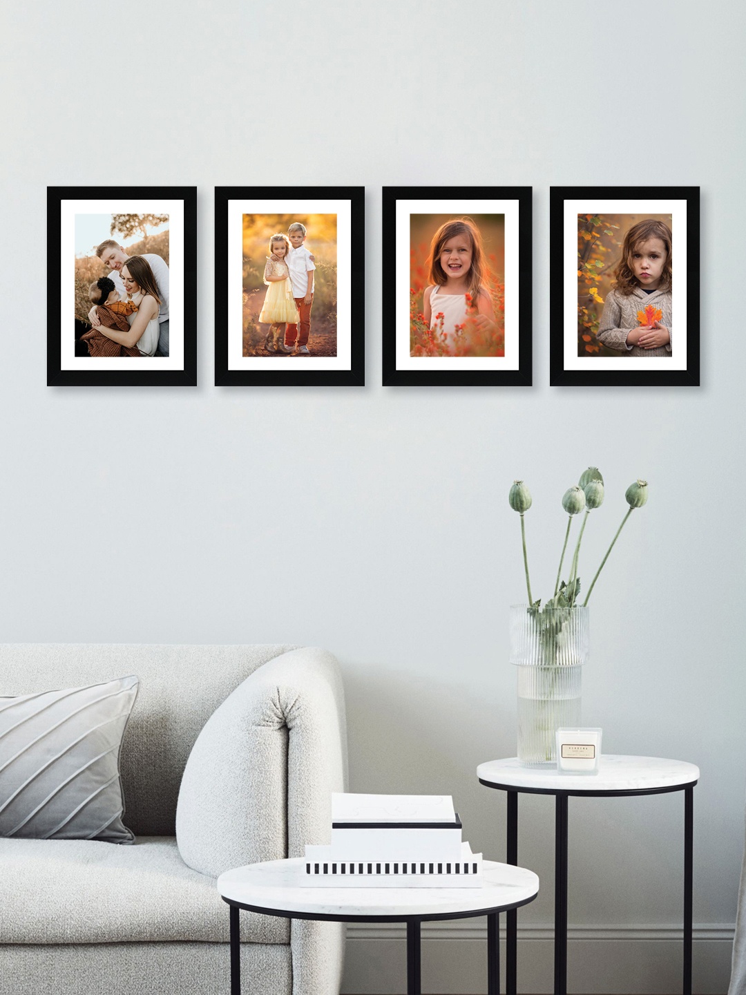 

RANDOM Set Of 4 Black Solid Synthetic Photo Frames With Mount Paper