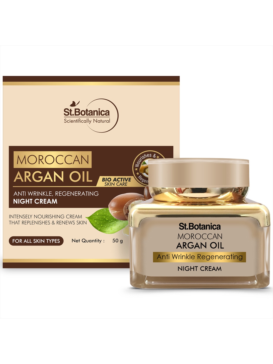 

StBotanica Moroccan Argan Oil Anti Wrinkle Regenerating Night Cream, 50g, Brown