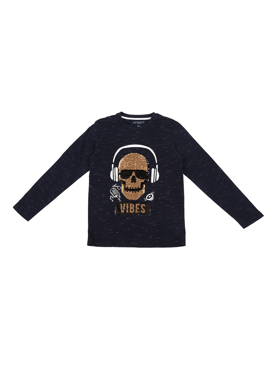 

Pantaloons Junior Boys Navy Blue Printed Round Neck Pure Cotton T-shirt