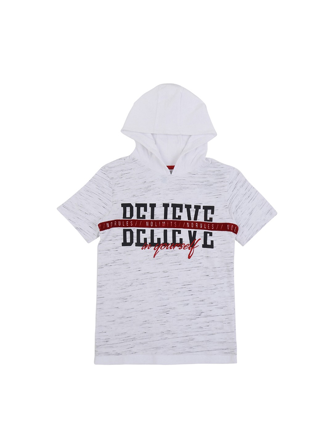 

Pantaloons Junior Boys White Printed Hood Pure Cotton T-shirt