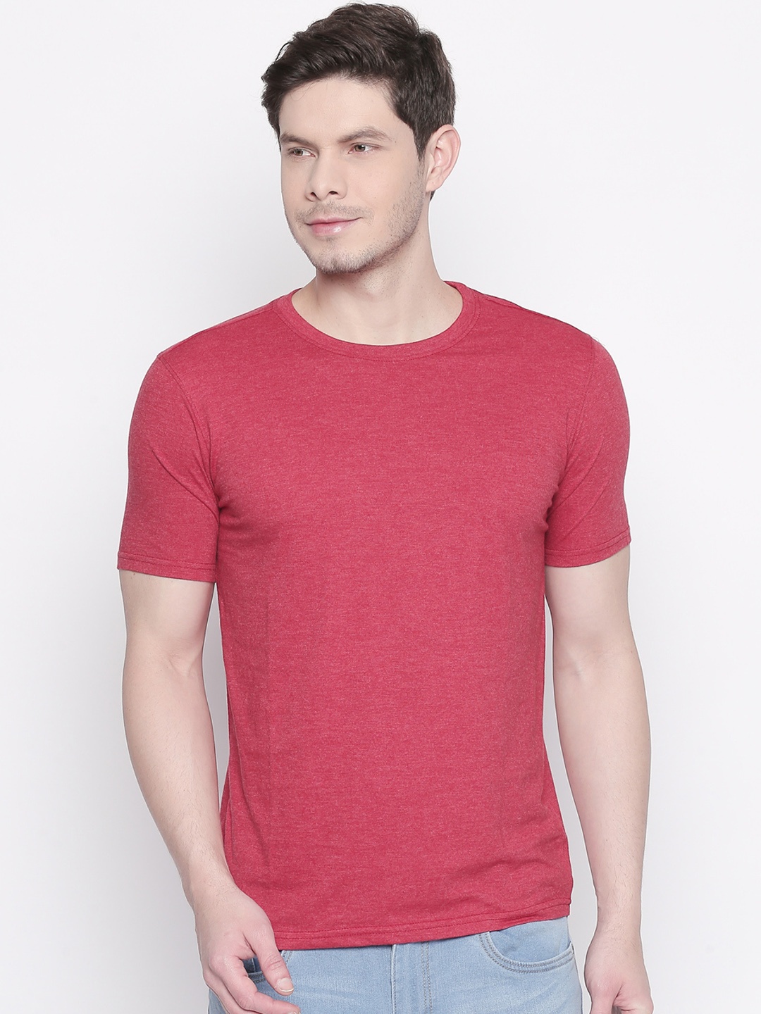 

BYFORD by Pantaloons Men Red Solid Round Neck Pure Cotton T-shirt