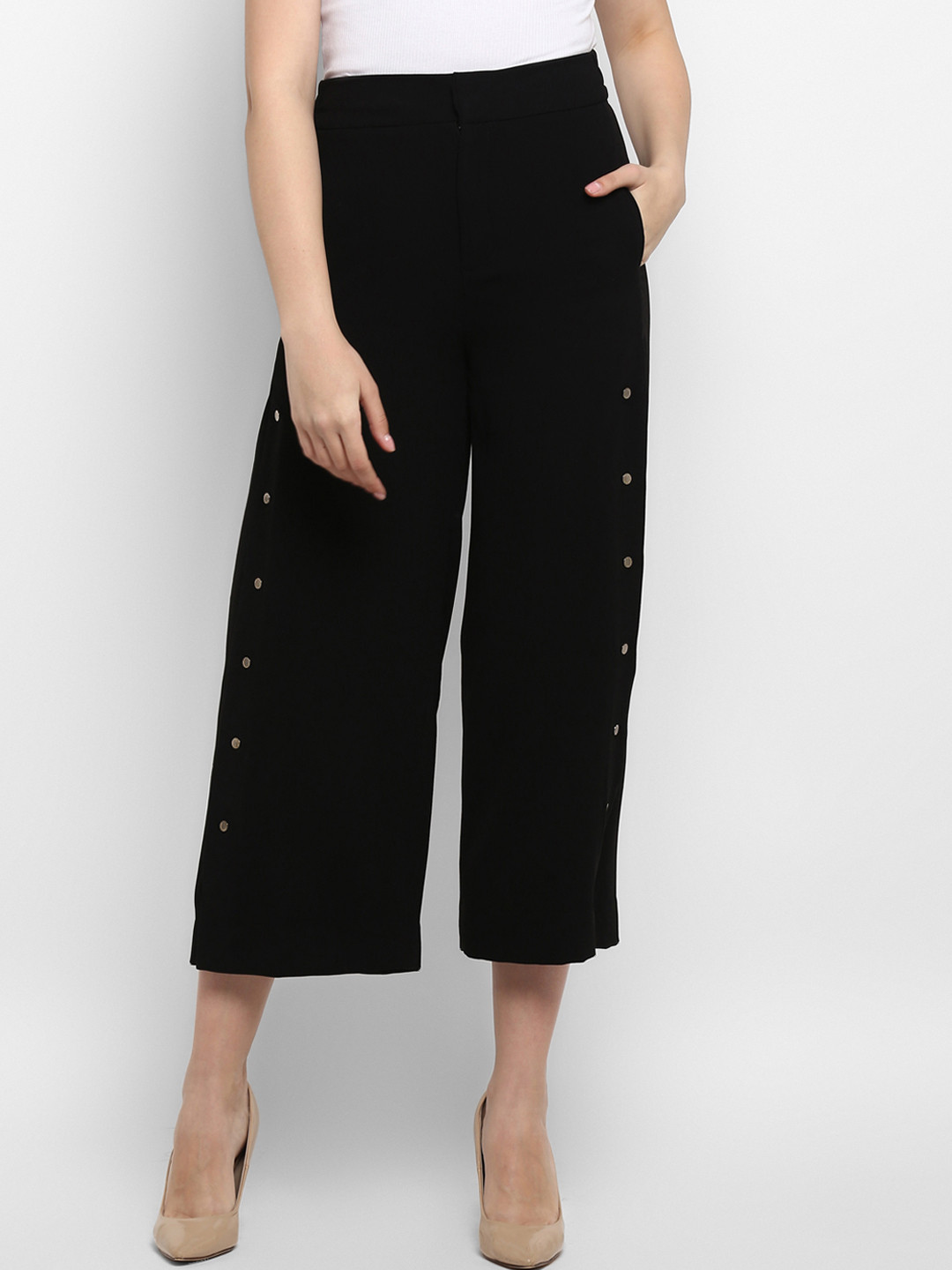 

Mode by Red Tape Women Black Embellished Flared Culottes Embellished