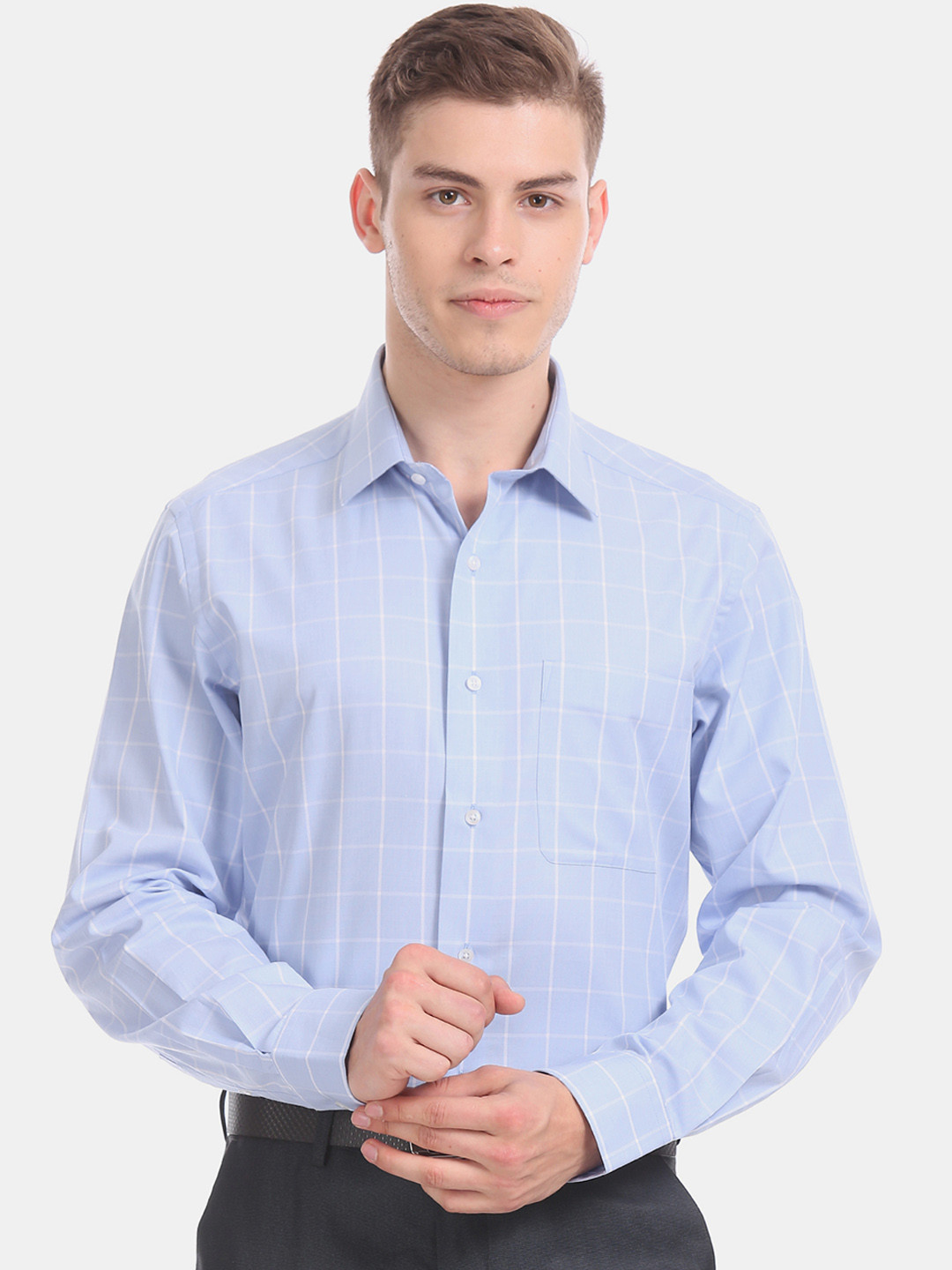 

Arrow Men Blue & White Regular Fit Checked Formal Shirt