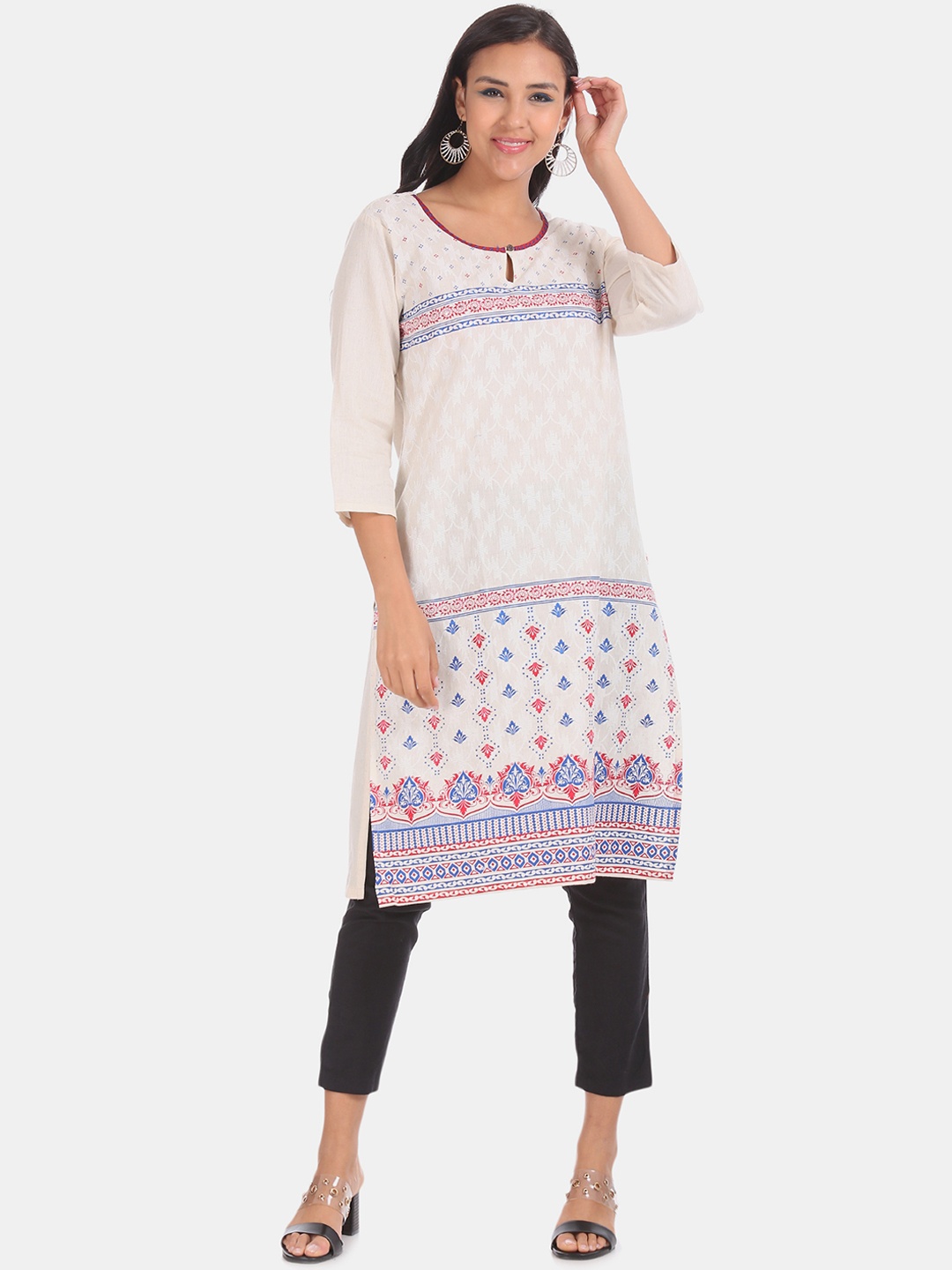 

Karigari Women White Printed Straight Kurta