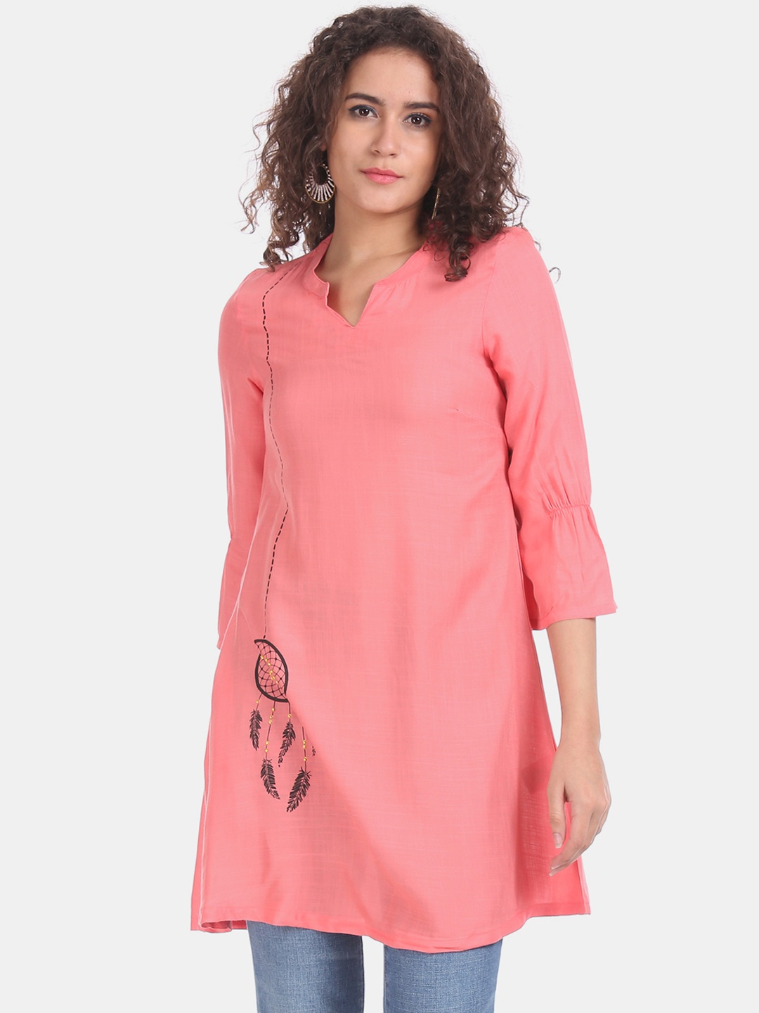

Karigari Women Pink Printed Straight Kurta