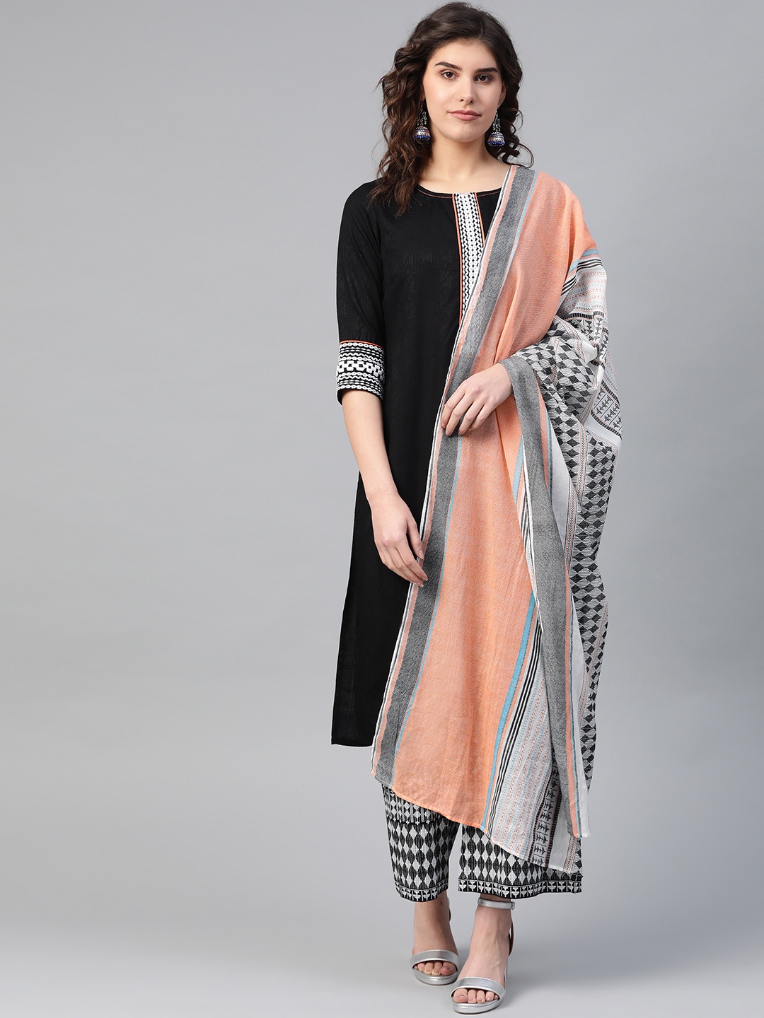 

AURELIA Women Black & White Yoke Design Kurta with Palazzos & Dupatta